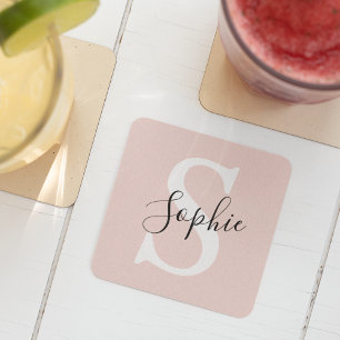 Gematigde gepersonaliseerde naam Monogram Pastel R Vierkante Kartonnen Onderzetter
