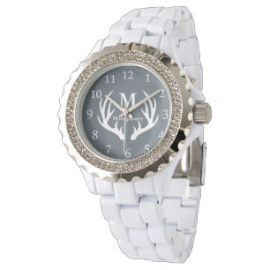 Gematigde Rustic White Deer Antlers Persoonlijke n Horloge