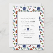 Gember en marine waterverf bloemen bruiloft kaart (Voorkant)