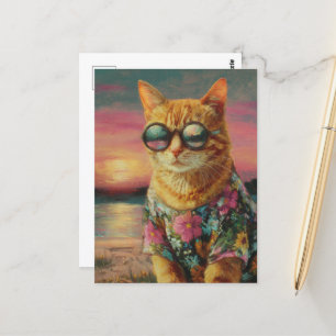 Gember Kat in een zonnebril Briefkaart