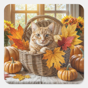 Gember Kat in Herfst Mand Vierkante Sticker