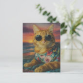 Gember Kat in zonnebril op het strand Briefkaart (Staand voorkant)