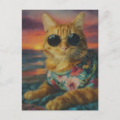 Gember Kat in zonnebril op het strand Briefkaart (Voorkant)