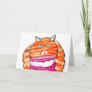 Gember kat met taart verjaardagskaart kaart