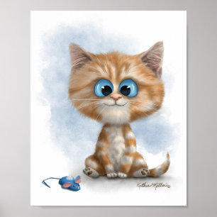 Gember Kitten met Muis Cartoon Poster
