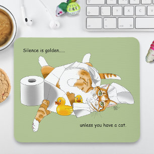 Gember Oranje Kat Grappig Toiletpapier Groen Muismat