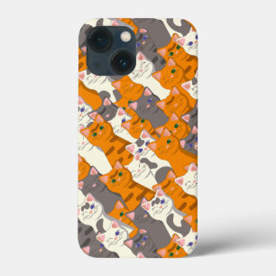 Gember wit zwart kat diagonaal patroon iPhone 13 mini hoesje
