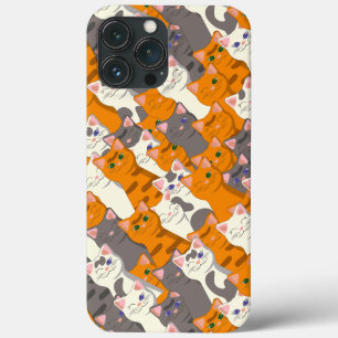 Gember wit zwart kat diagonaal patroon iPhone 13 pro max hoesje