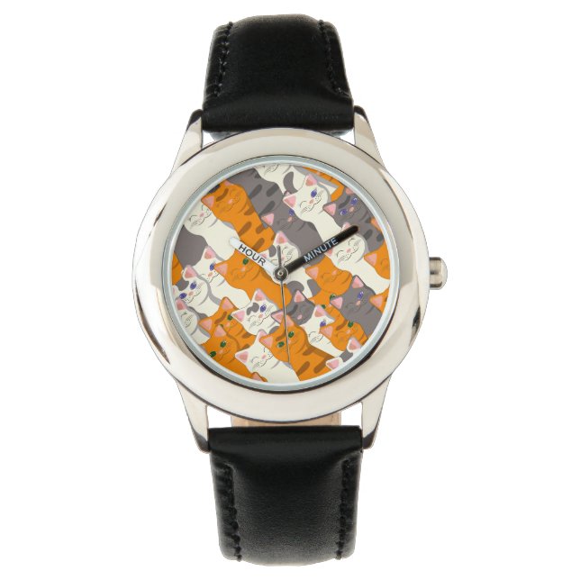 Gember wit zwart kat diagonaal patroon horloge (Voorkant)
