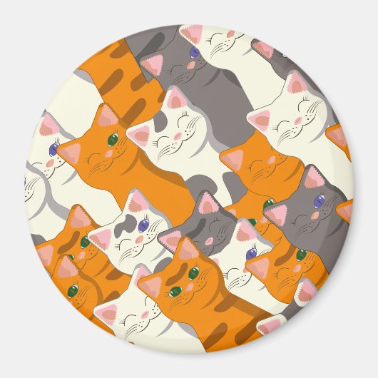 Gember wit zwart kat diagonaal patroon magneet (Voorkant)