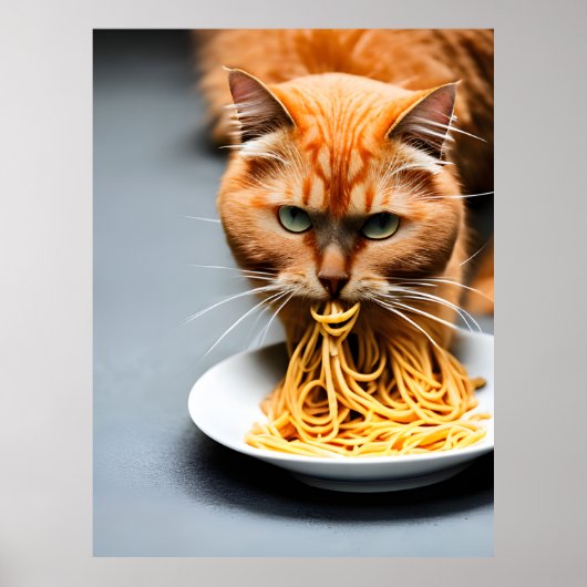 Gemberkat eet spaghetti poster (Voorkant)