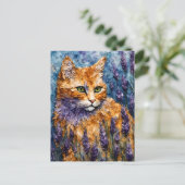 gemberkat in een lavendelveld briefkaart (Staand voorkant)