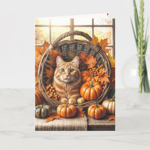 Gemberkat in Thanksgiving Hoorn des Overvloeds Feestdagen Kaart