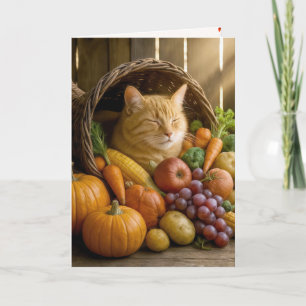 Gemberkat in Thanksgiving Hoorn des Overvloeds Feestdagen Kaart