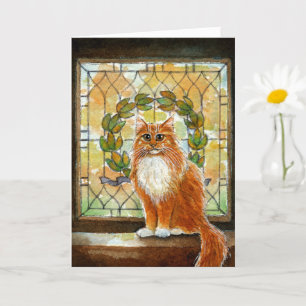 Gemberkat met Victoriaans glas in lood raam Kaart