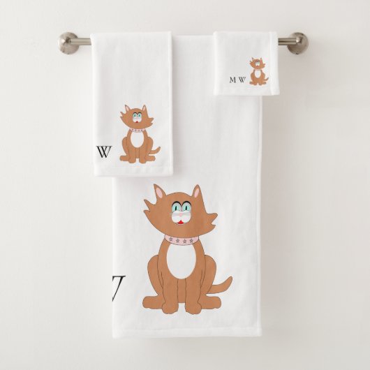 Gemberkat ontwerp met monogram bad handdoek (Insitu)