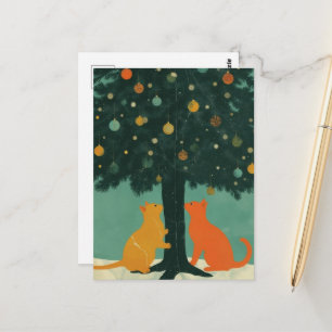 Gemberkatten onder de kerstboom briefkaart