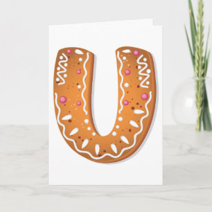 Gemberkoek Letter U Monogram Kerstkoekje Kaart