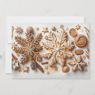 Gemberkoek Sneeuwvlokken met Gouden Glitters Feestdagenkaart