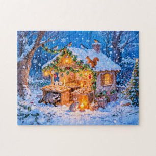 Gemberkoekhuisje in de sneeuw legpuzzel