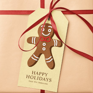 Gemberkoekman Gele Kerstmis Cadeaulabel
