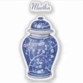 Gemberpot Blauw met Naam Vinyl Sticker (Voorkant)