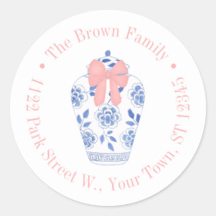  gemberpot met roze lint retouradres ronde sticker