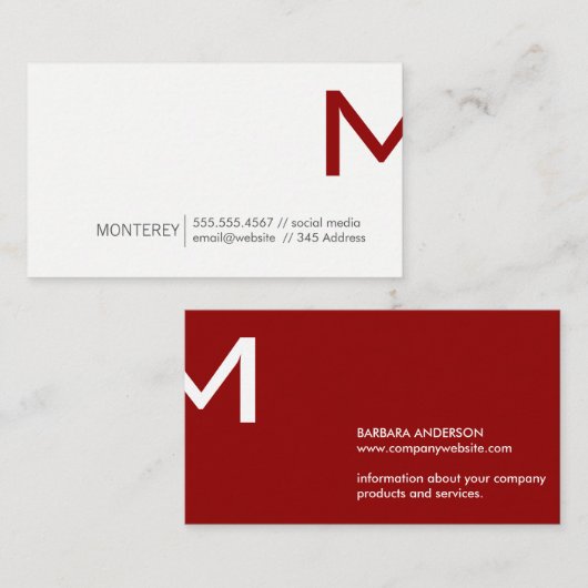 gemeenschappelijk | Monogram Split (dieprood) Visitekaartje (Voorkant / Achterkant)