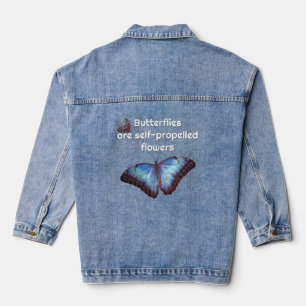 Gemeenschappelijke Morpho vlinders met citaat Denim Jacket