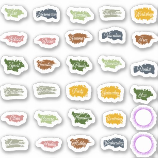 Gemeenschappelijke woorden voor alledaagse planner sticker (Voorkant)