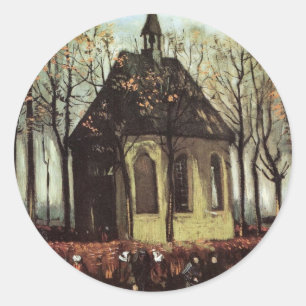 Gemeente in de kerk, Nuenen door Vincent van Gogh Ronde Sticker