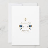 Gemelos Blauwe Bloemen Hijos Primer Añito Bautizo Kaart (Achterkant)