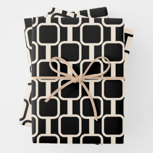 Gememde Verbindingen Retro Modern Geometric Black Inpakpapier Vel
