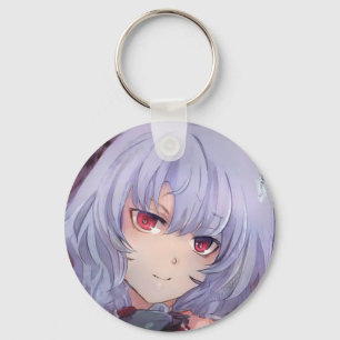 Gemene anime- en mangameisje met paars haar en rod sleutelhanger