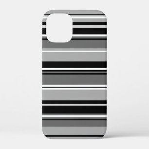 Gemengd gestreept patroon zwart wit grijs iPhone 12 mini hoesje