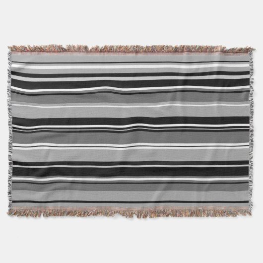 Gemengd gestreept patroon zwart wit grijs deken (Voorkant)