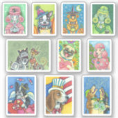 GEMENGD HOLIDAY DOGS ROBOT BOSTON POODLE HOUND PUG STICKER (Voorkant)