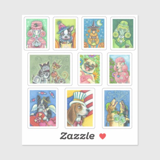 GEMENGD HOLIDAY DOGS ROBOT BOSTON POODLE HOUND PUG STICKER (Vel)