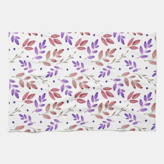 Gemengd Paars, Sienna Waterverf Leaves Pattern Theedoek (Horizontaal)