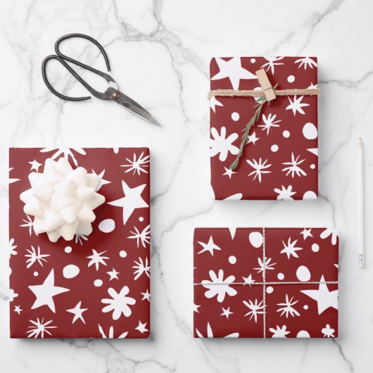 GEMENGD rood en witte sterren, recyclebare kerst Inpakpapier Vel (Voorkant)