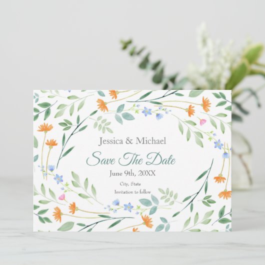 Gemengd Waterverf Floral Lijst Save The Date (Staand voorkant)