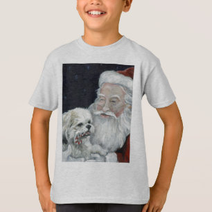 Gemengde Bichon Shihtzu- en Santa-kerstart T-Shirt