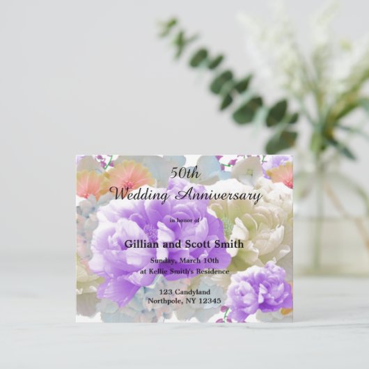 Gemengde bloemen 50ste trouwdag uitnodiging (Staand voorkant)