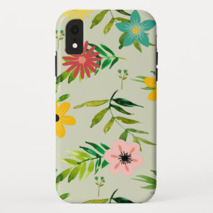 gemengde bloemen en bladeren iPhone XR hoesje