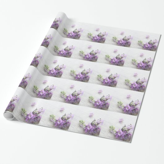 Gemengde bloemen met oude muziekachtergrond cadeaupapier (Uitgerold)