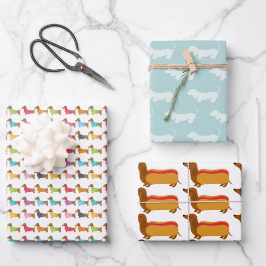 Gemengde Dachshund Wrapping Papier Blad Sets Inpakpapier Vel (Voorkant)