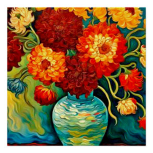 Gemengde Dahlia's in vaas Perfect Poster