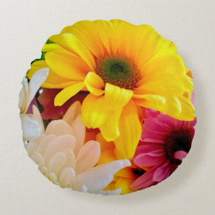 Gemengde Daisies Bouquet-Round Sierkussen Rond Kussen