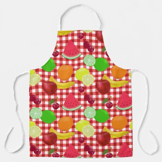 Gemengde Fruit Red en witte gingham Check Schort (Voorkant)