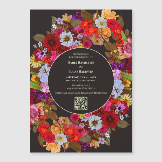 Gemengde kleerregeling met legant - QR-code bruilo Magnetische Uitnodiging (Voorkant)